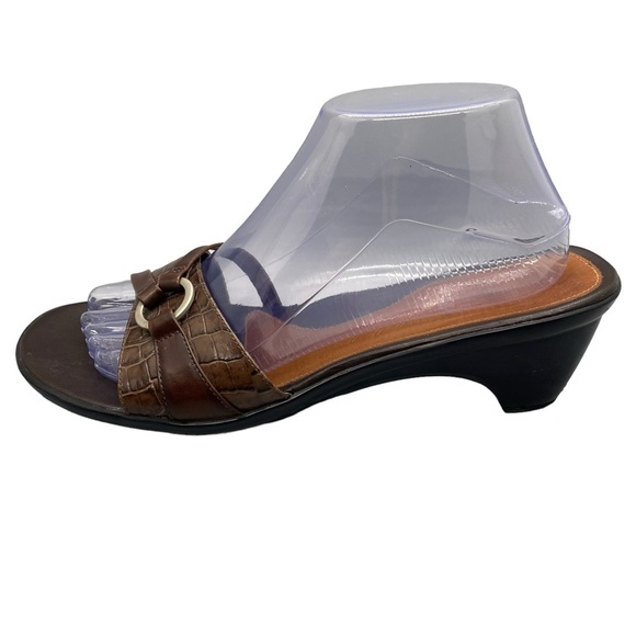 Clarks Brown Leather Faux Croc Heel Slip On Sandals 75676 Size‎ 9 M - Picture 8 of 15